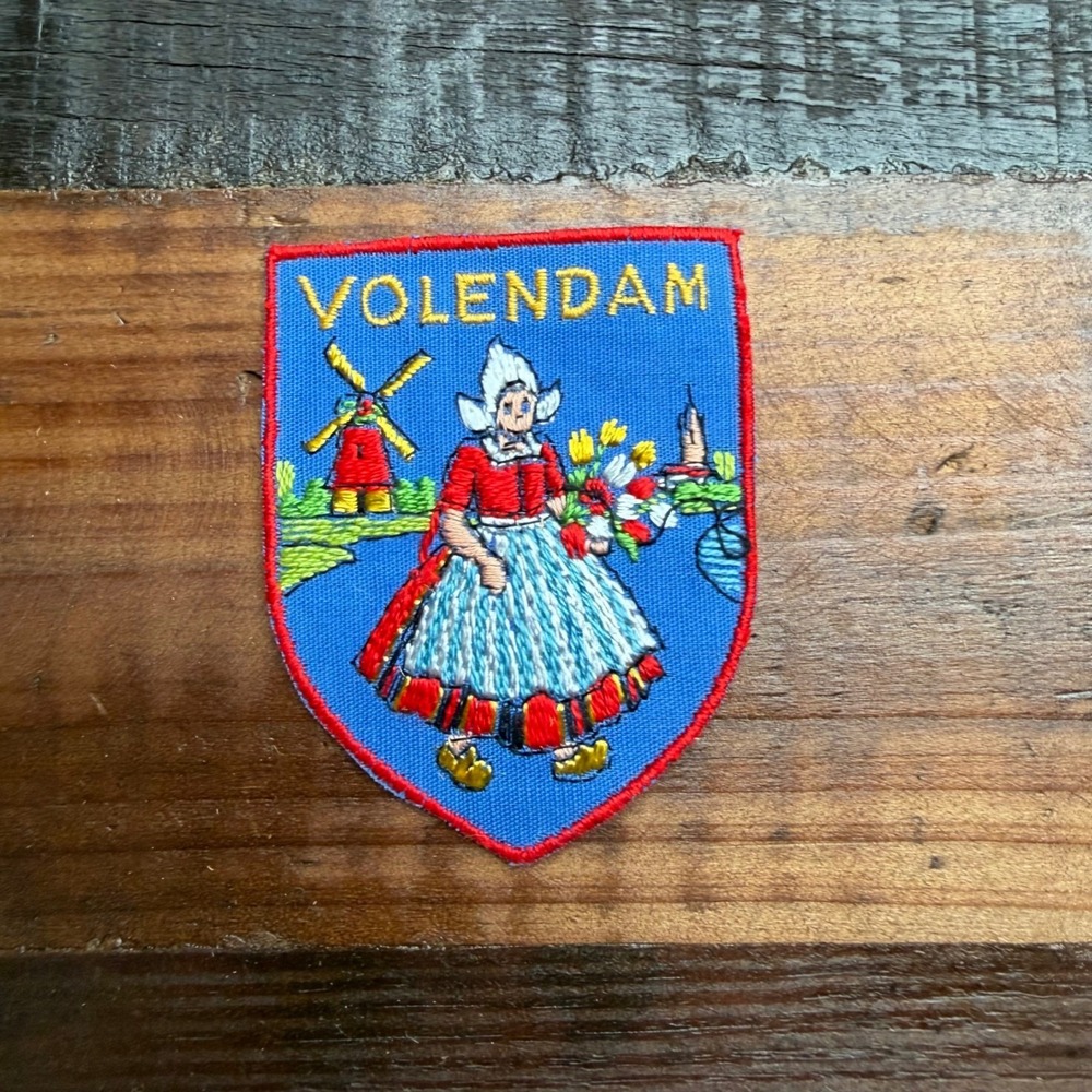 Volendam Netherlands Embroidered Patch Windmill Woman 1960s 1970s Souvenir‎